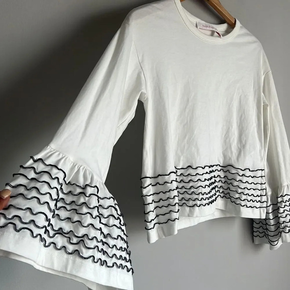 See by Chloe Luxury White Bell Long Sleeve Decorated Boxy Top French Style - Picture 4 of 10